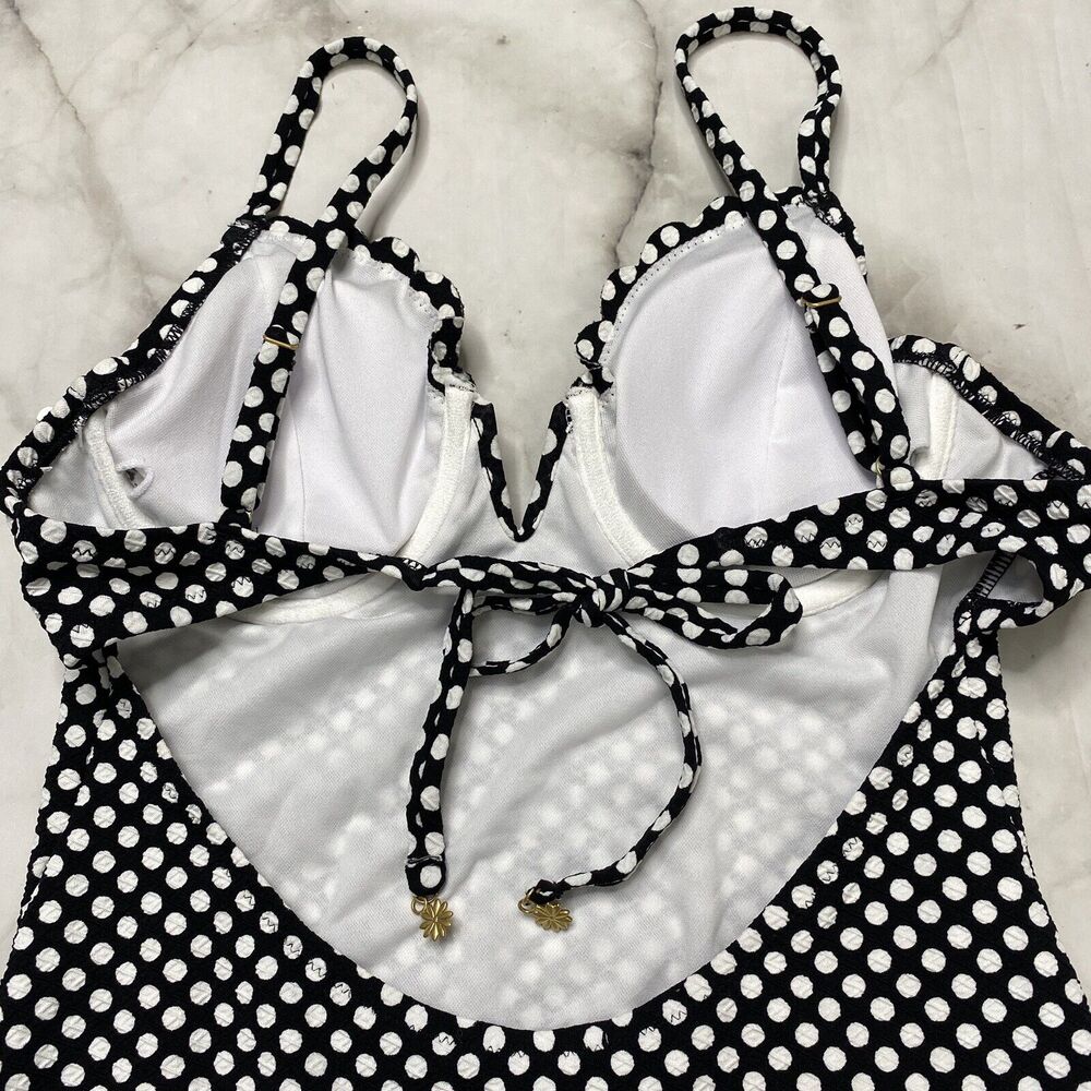 Jessica Simpson Scalloped Edge V-Wire One-Piece M Medium Black White Dot New - Picture 6 of 7